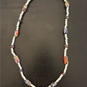 Vintage 60’s/70’s millefiori glass beads and white seeds necklace